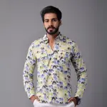 Men's Sanganeri Antique White Hunting Styled Elephant Printed Shirt | Regal Outdoor Wear